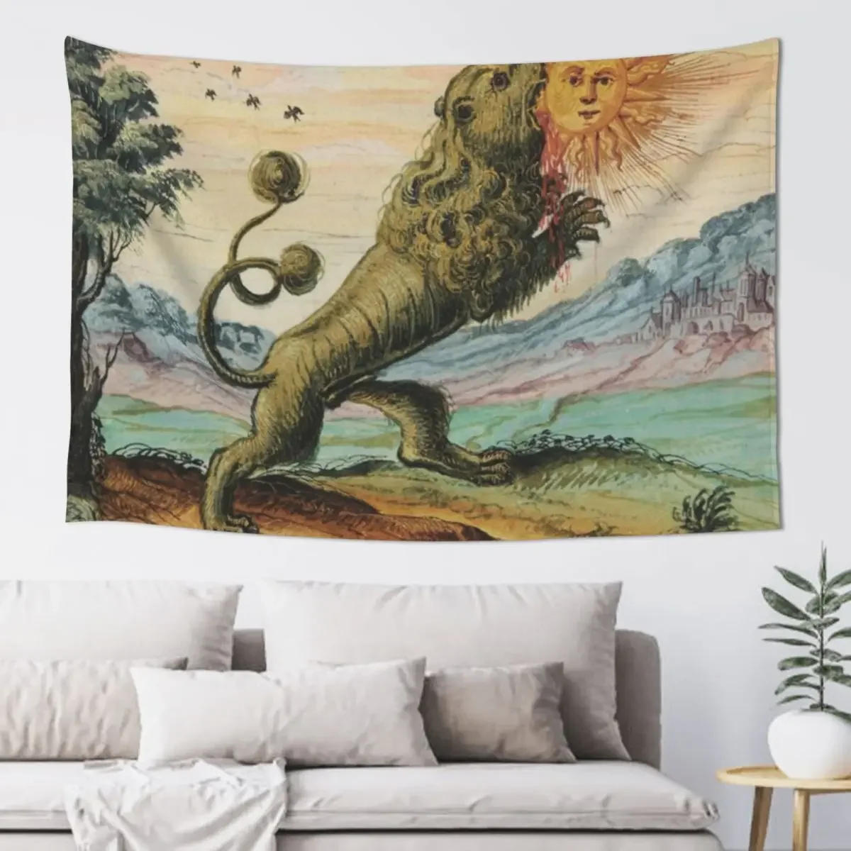 The Lion Eating The Sun Antique Alchemy Illustration Tapestry Room Decor For Girls Japanese Room Decor Tapestry