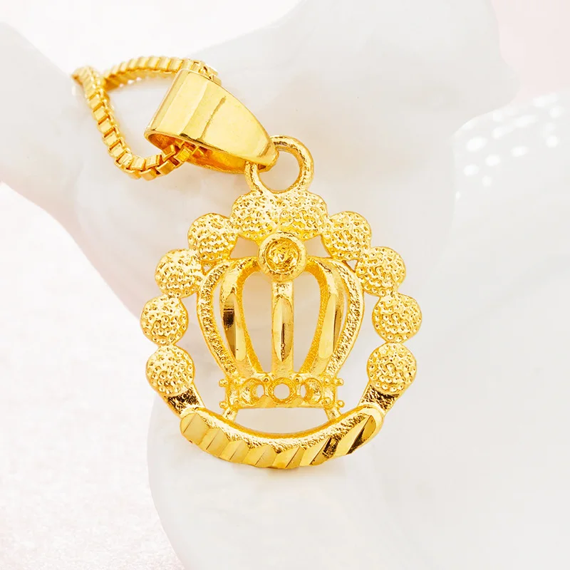 

Genuine 18k Pure Gold Color Crown Pendant for Women Lover Filled Thick Women's Gold Necklace Pendants Engagement Jewelry