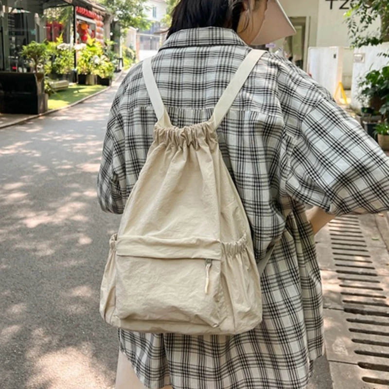 Mochila lona moderna para mulheres, homens, escola bolsa ombro com cordão para viagem