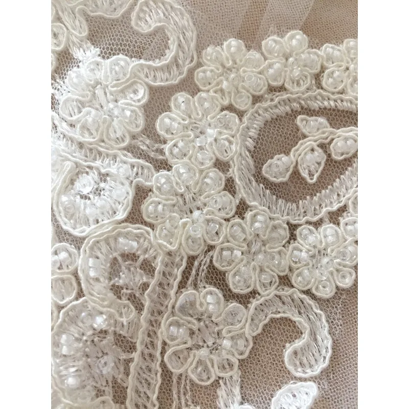 3-yard Overseas Order High-end Luxury Beaded Carved Lace Trim for Wedding Dresses and Veils about 14cm Wide Ivory white