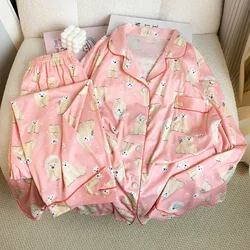 Sweet Cute Polar Bear Spring and Autumn Women's Pajamas New Cartoon Long-sleeved Loungewear Set Kawaii Clothes Pijamas Women