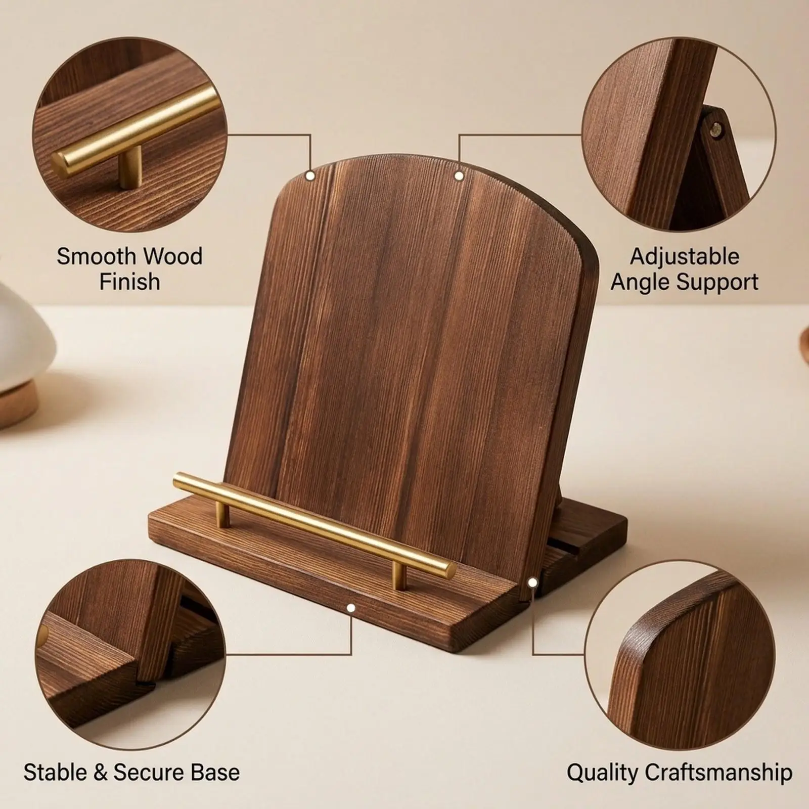 Wooden Cookbook Stand Recipe Book Holder Multifunctional Decorative Charcuterie Platter for Cooking Tabletop Home Decor Gifts
