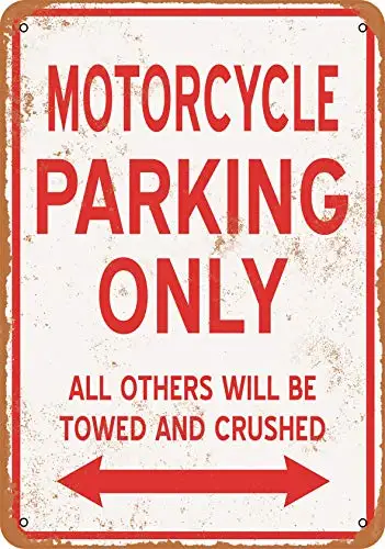 Wall-Color  Metal Sign - Motorcycle Parking ONLY - Vintage Look