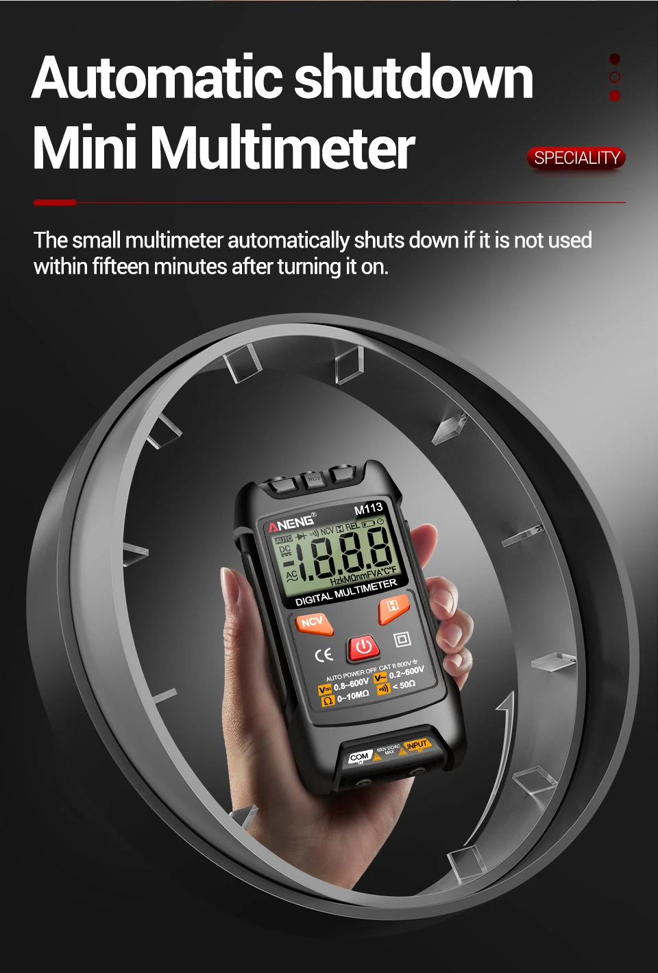 ANENG M113 Inteligent Multimeter 1999 Count Digital AC/DC Voltage Meter Ohm NCV Measuring Mini Instruments Electricity Test Tool