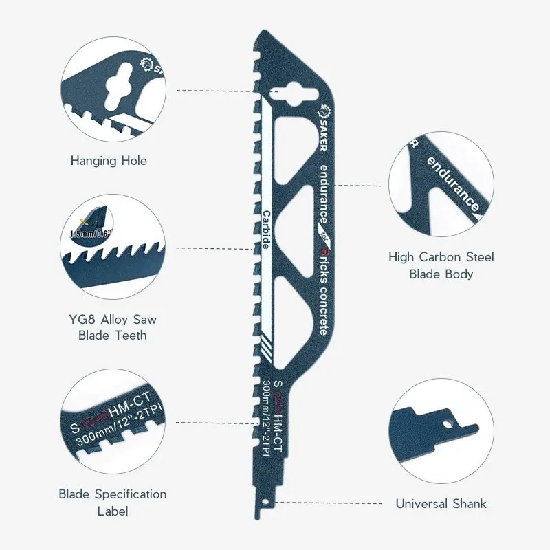 Saker Reciprocating Saw Blade Hard Alloy Saber Saw Jig Saw Blade Jigsaw Blades Tools For Cutting Wood Porous Concrete Brick 4pcs