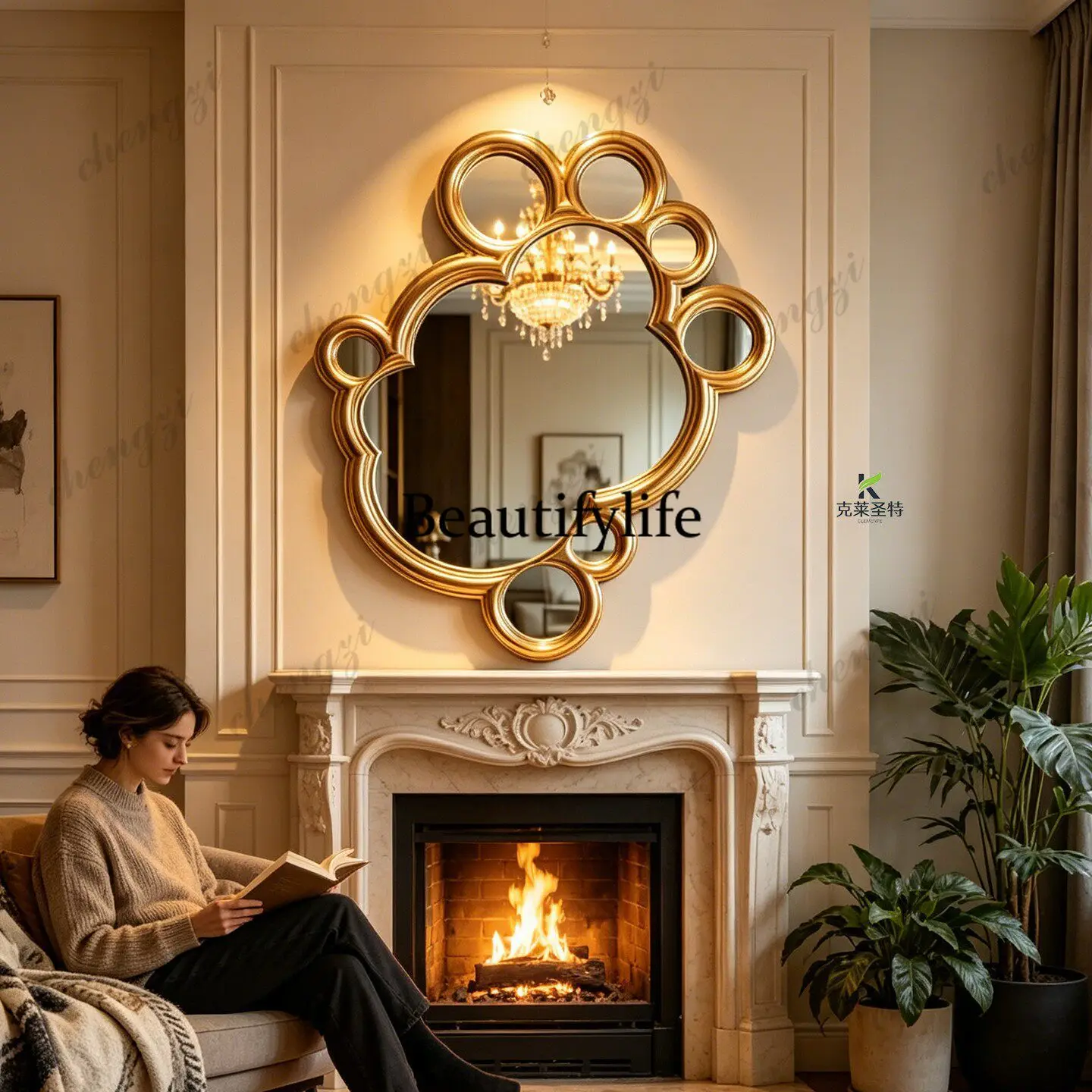 Living room irregular decorative mirror custom French retro art creative mirror wall hanging