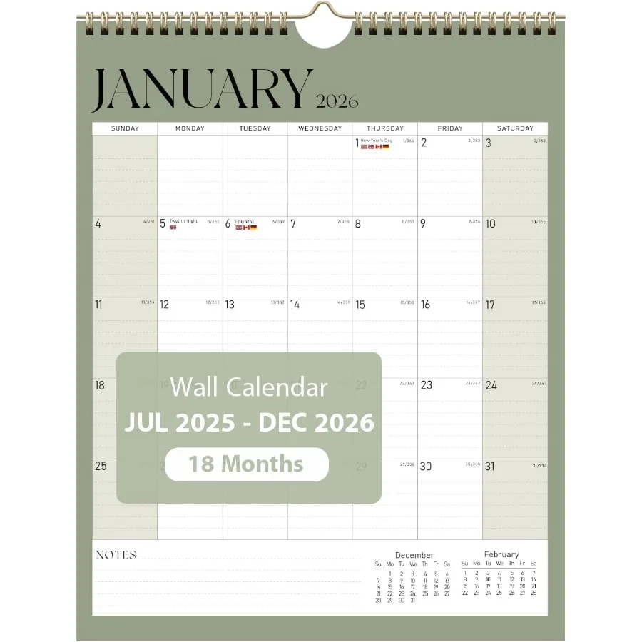 

Настенный календарь на 20252026 Ежемесячный настенный календарь с 2025 г. по декабрь 2026 г. со спиральным переплетом и толстой бумагой, идеально подходящий для Sc
