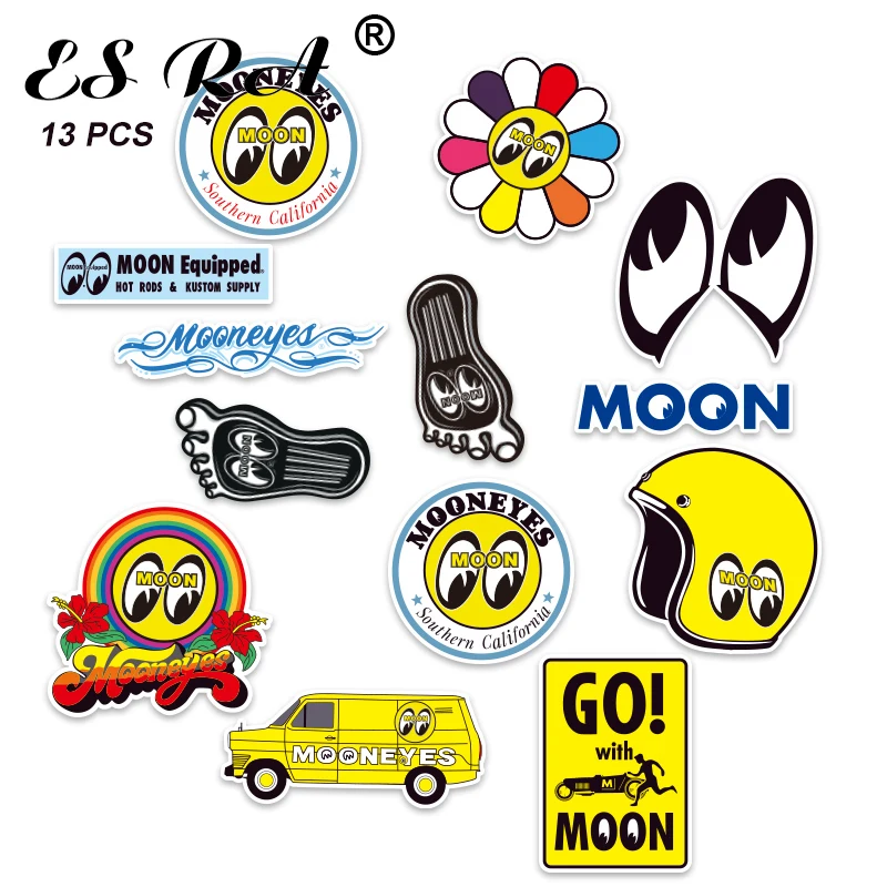 

13 Pcs/Set Motor Decals Eyes Car Stickers Pack Decore Moon Pegatinas Glossy Waterproof for Lugguage Laptop Bicycle Pitcher