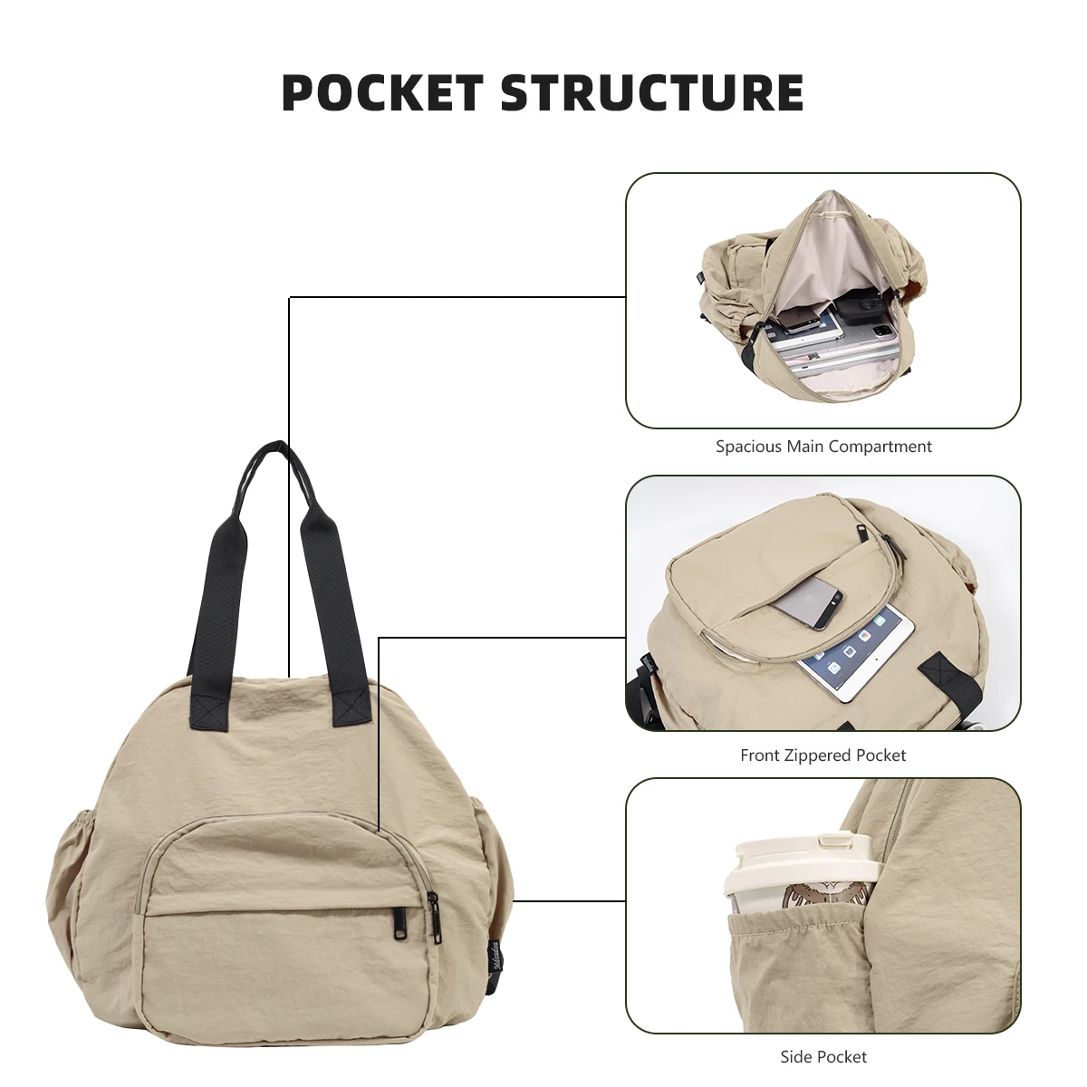 New Style Backpack for Men and Women, Single Shoulder Tote, Large Capacity, Lightweight Fabric Bag, Versatile for Casual Use, Commuting, Student Travel, and Shopping