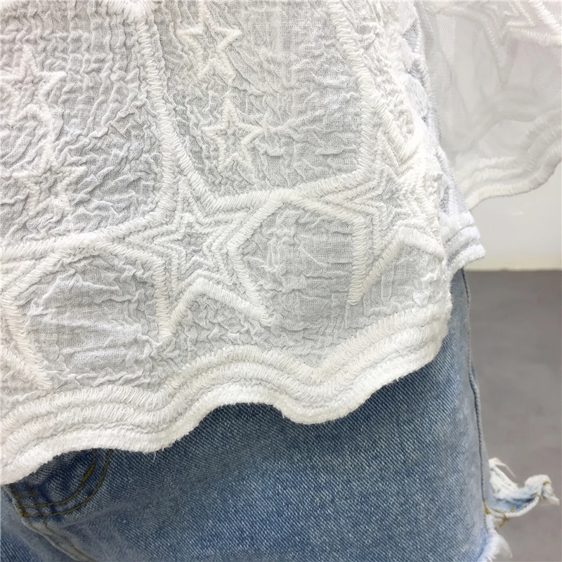 Embroidery Lace White Shirt Woman Summer 2024 Flare Sleeve Elegant Blouse Women Blusas Casual O-neck Tops Female Clothing 25897