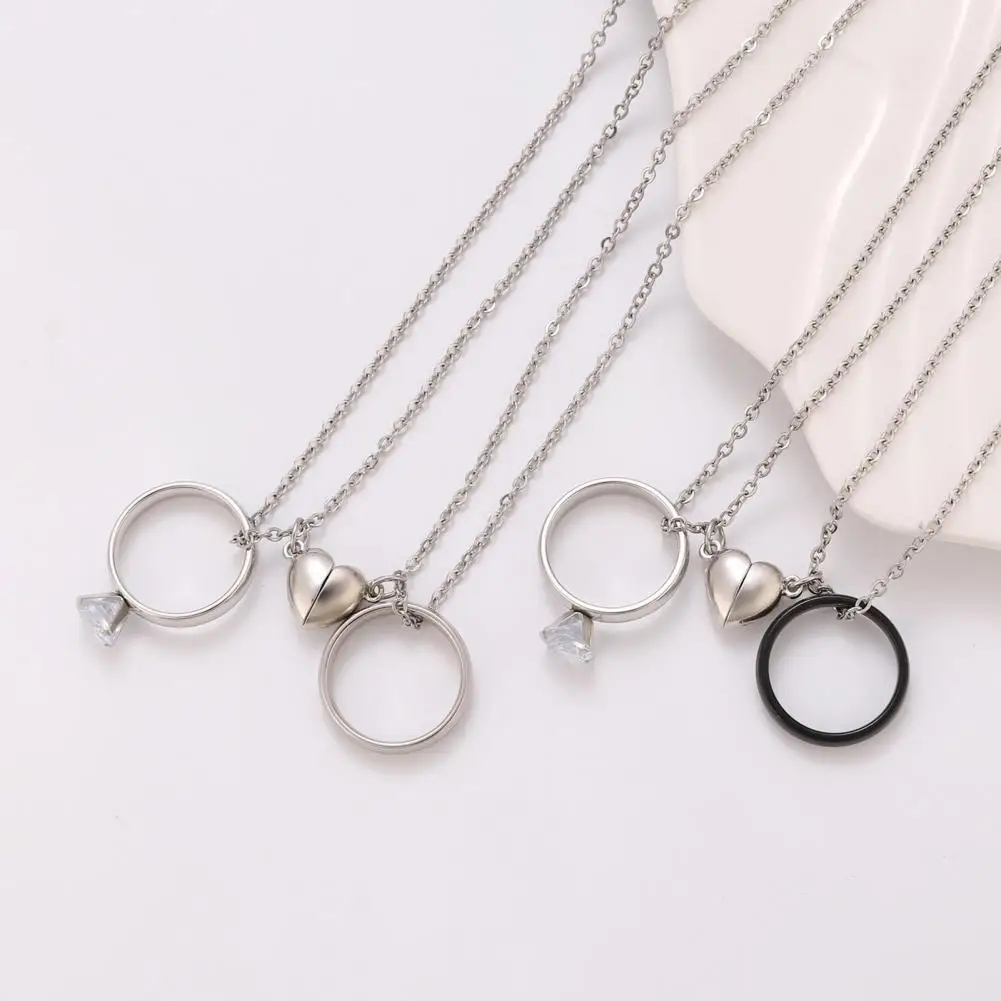 Ring Pendant Necklace Love Magnetic Necklace Set Couple Matching Necklaces Set Electroplated Alloy Heart Ring for Husband