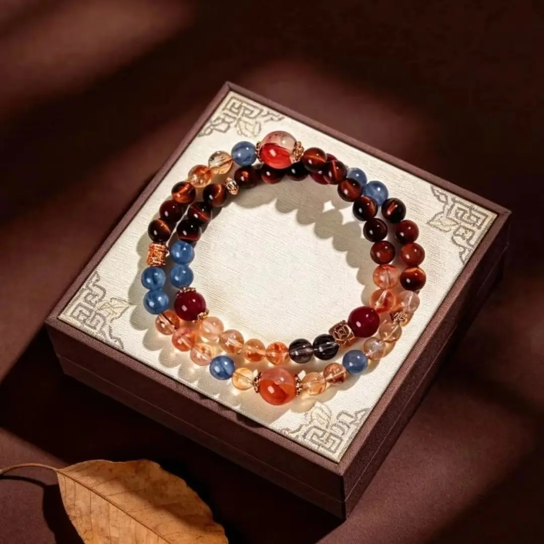 Chinese-style Crystal Bracelet - Double-Ring Layered Wearing Style Bracelet Fashionable Handmade Bracelet Women Jewelry Gift