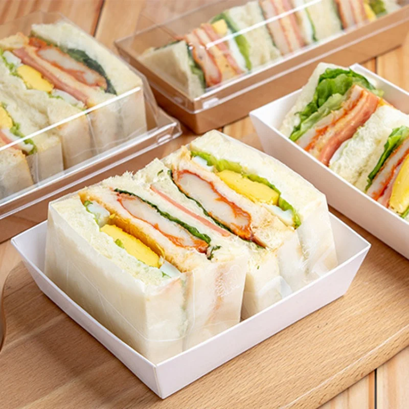 Customized productSandwich Packaging Box Hot Dog Paper Tray Kraft Drog Sandwich Box With Transparent Lid