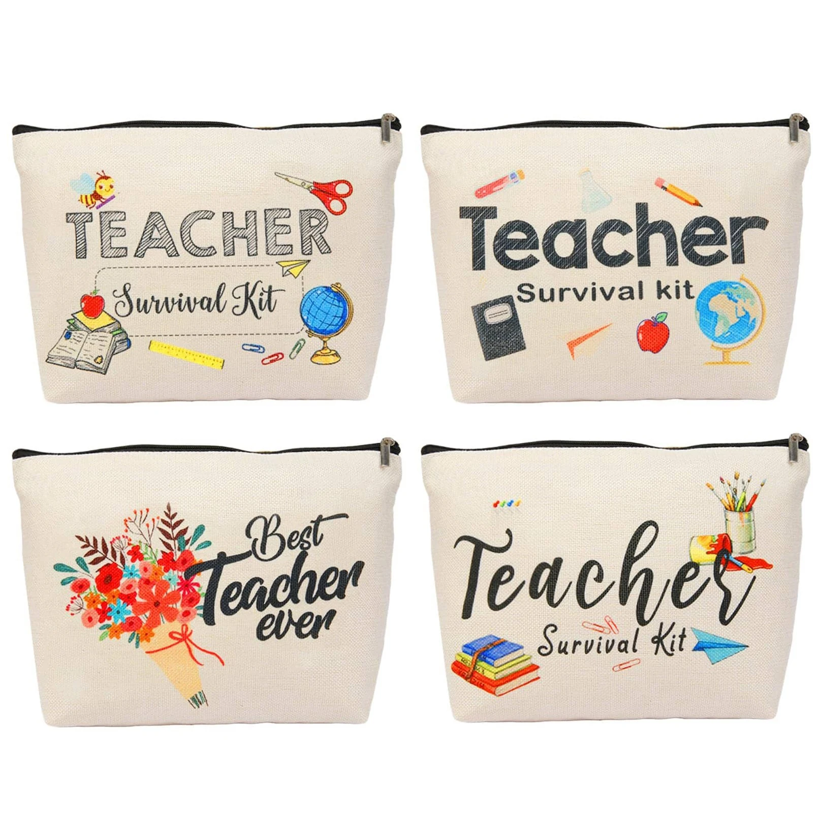 4 pcs Teacher Appreciation Gifts , Thank You Teacher Makeup Bag Gifts, School Leaving Graduation Presents for Teacher