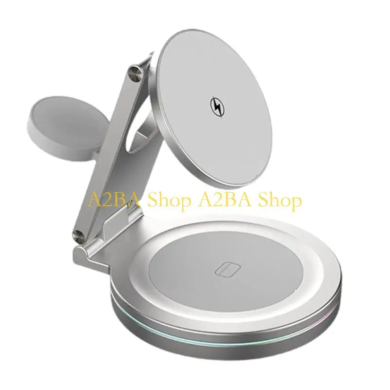 A2BA Portable Multiple 360 Degree Rotating Wireless Charging Dock Support Foldable Design for Phone Smartwatch Earbuds