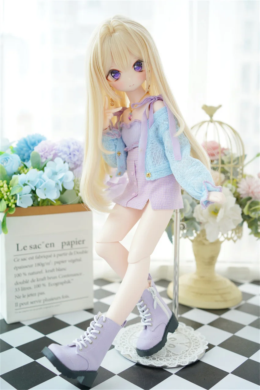 In Stock BJD Shoes 1/4 1/6 Square-toe Patchwork Multi-color Ankle Boots Cute Girls Blue Black BJD Doll Accessories