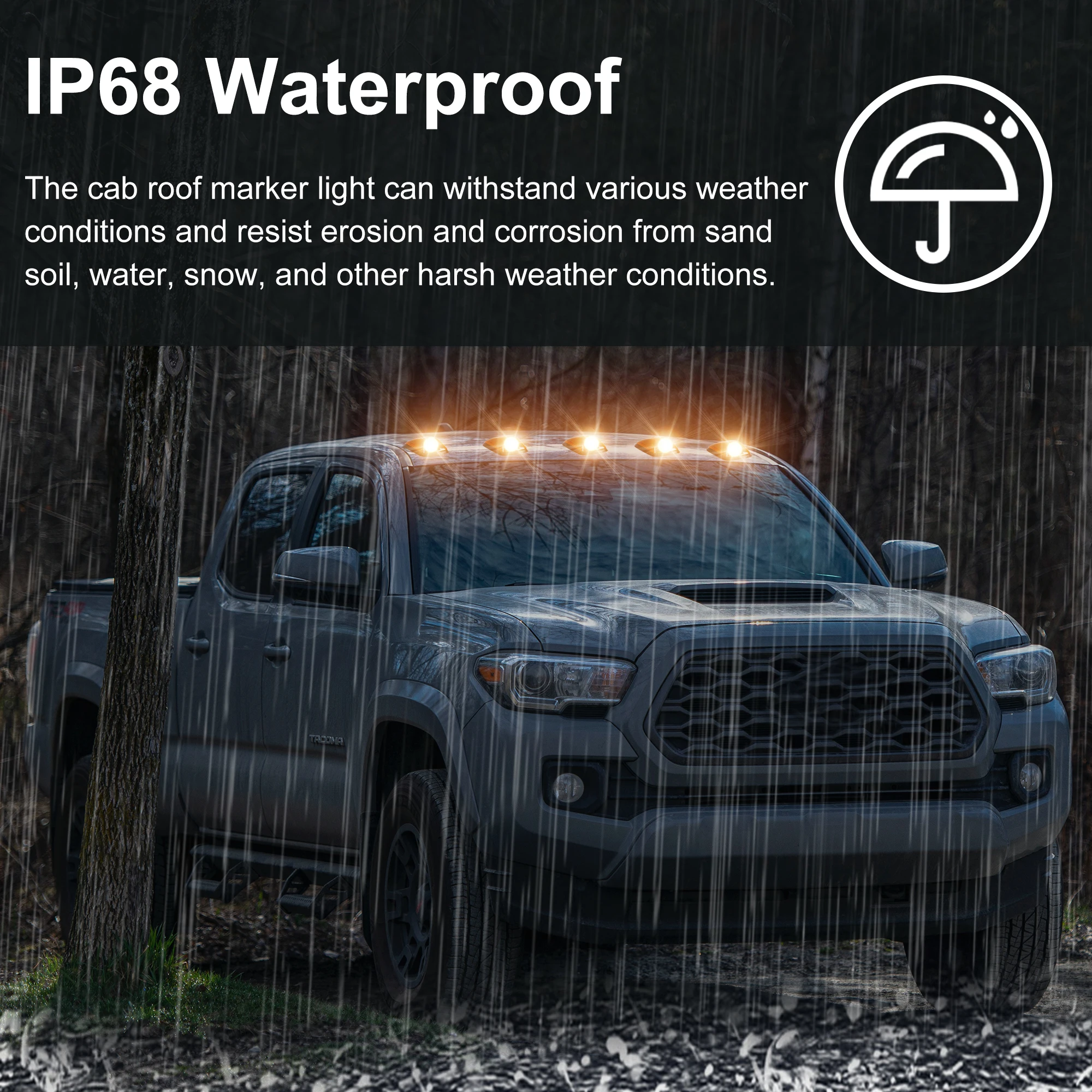5PCS Amber/White/Smoked Chevy/GMC Cab Roof Running Car Light Cover Base with T10 5050 LED Bulbs for 1500 2500 3500 Pickup Trucks