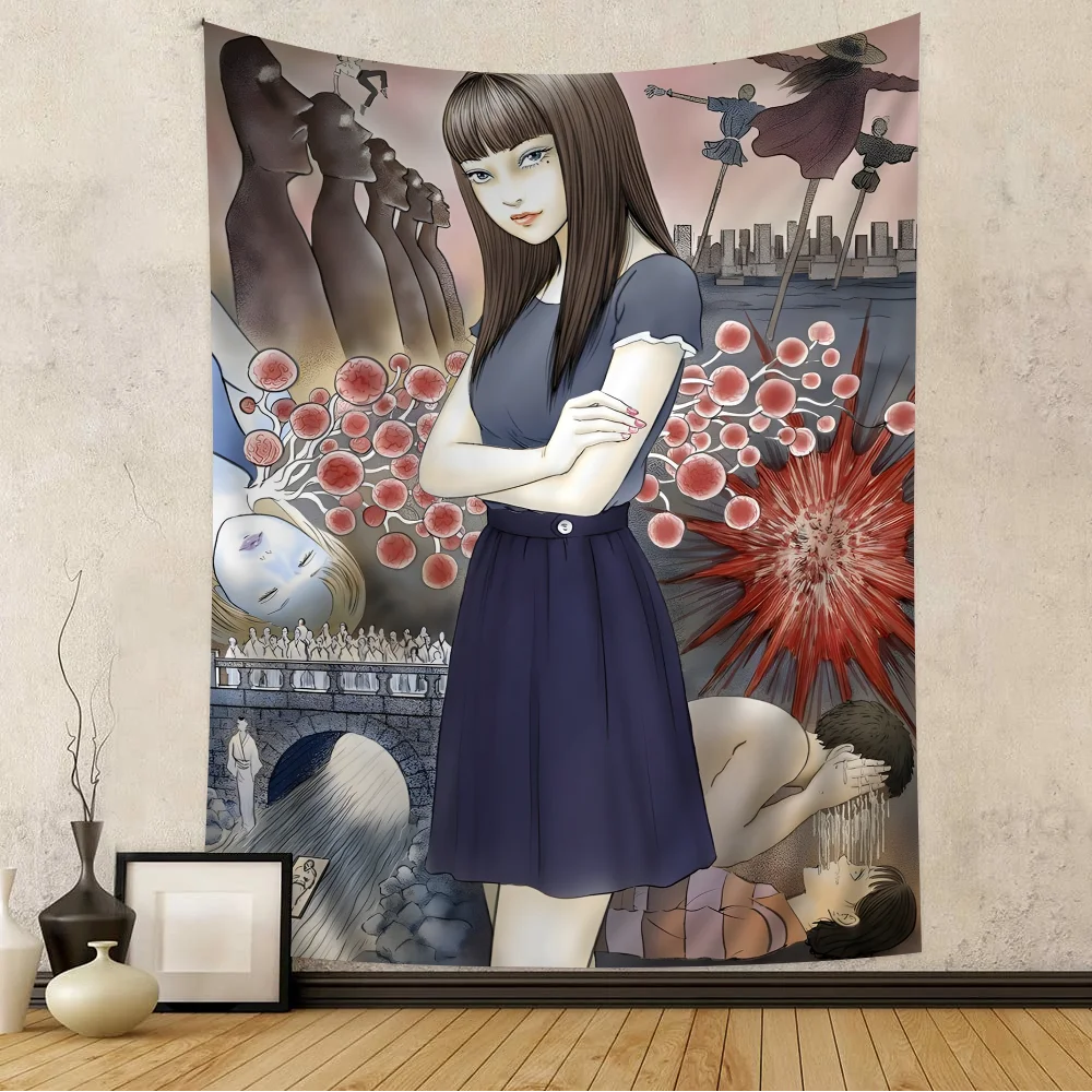 

Japanese 1980s Horror Cartoon Tomie Figure Manga Colorful Tapestry Wall Hanging Cheap Hippie Wall Hanging Bohemian Wall