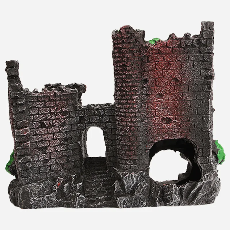 Resin Ancient Castle Artificial Ornaments Hideout Caves Layout Prop For Fish Tank Aquarium Landscape Rock Cave Building Decor