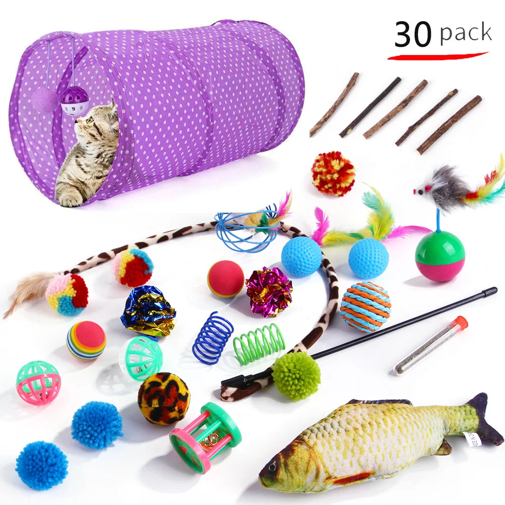 27-Piece Pet Toy Set for Cats, Including Teaser, Stick, Plush Mouse, and More  cat tunnel