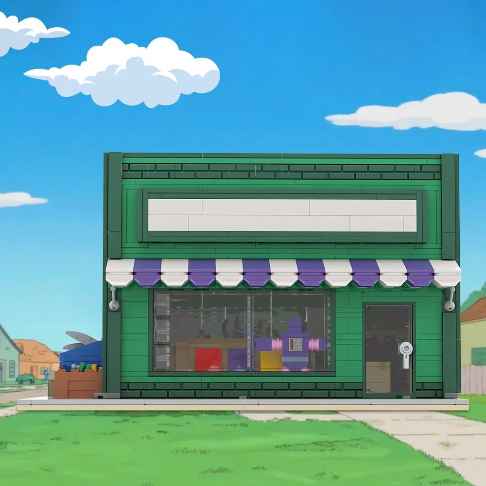 MOC Simpsoned Anime Baseball Card Shop Bricks Model Springfield The Android's Dungeon Modular Building Blocks Assembly Toys Gift