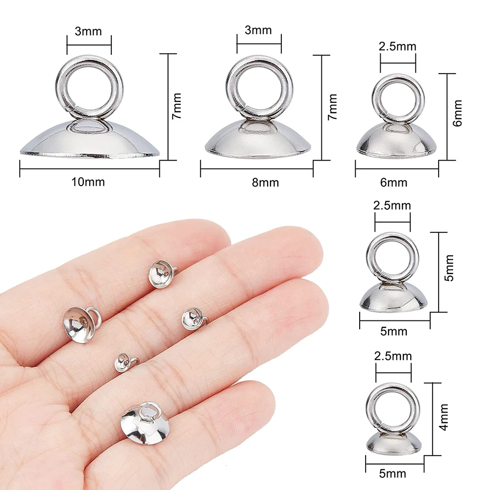 20pcs 4/6/8/10mm Stainless Steel Beads End Caps Clasp Pendant Charms Connectors for DIY Jewelry Making Findings
