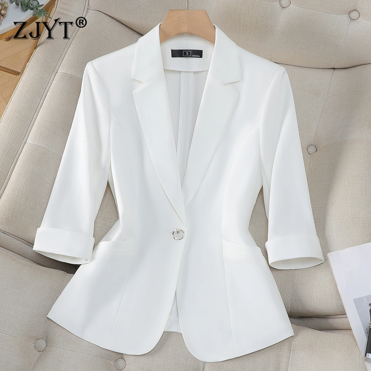 

ZJYT Spring Summer White Blazers for Women New Outerwear Woman Coats and Jackets Casual Office Lady Female Suits Tops Plus Size