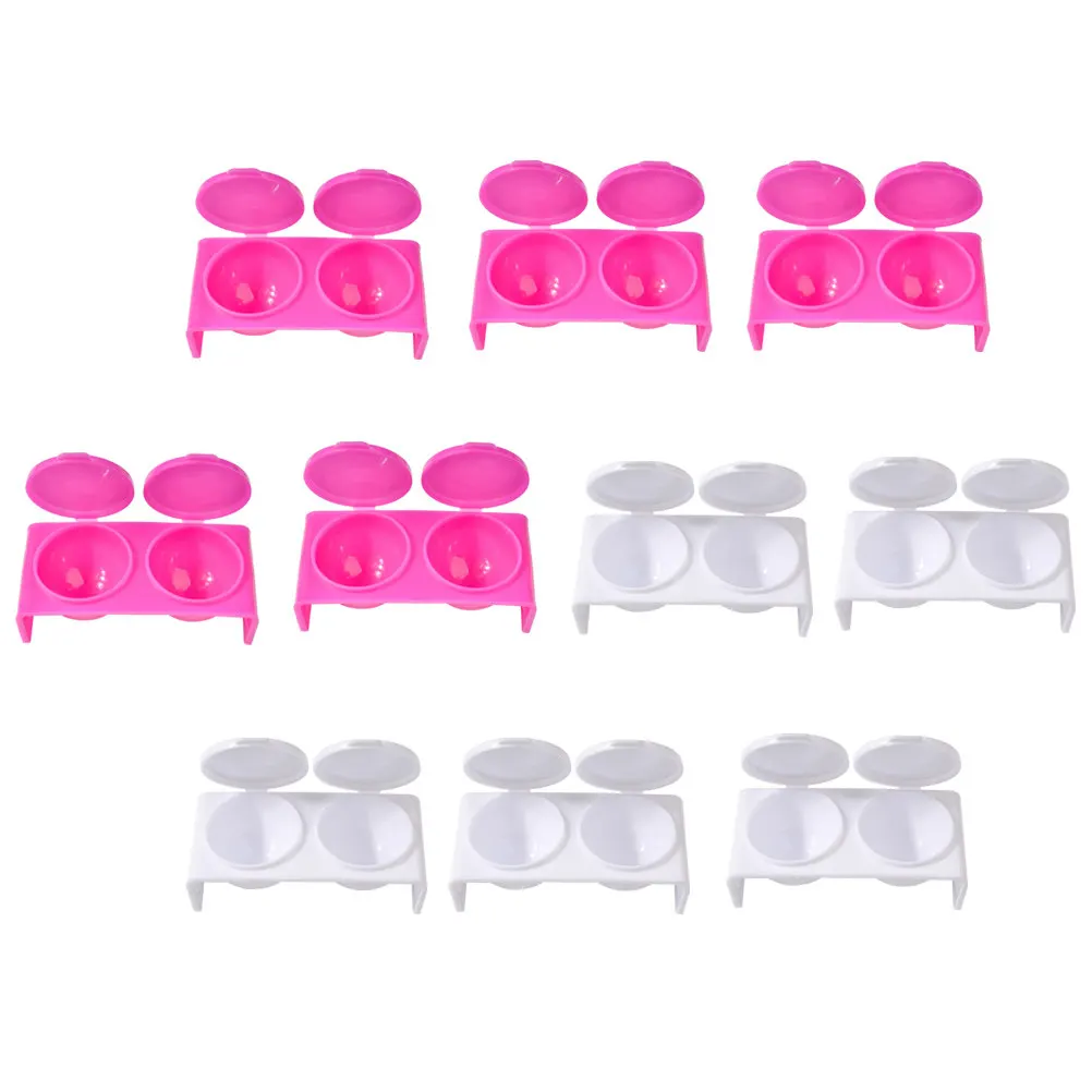 

10Pcs Crystal Liquid Double Hole Nail Art Cup Portable Manicure Cup Nail Tools Equipment Lid White Rosy for Home Professional