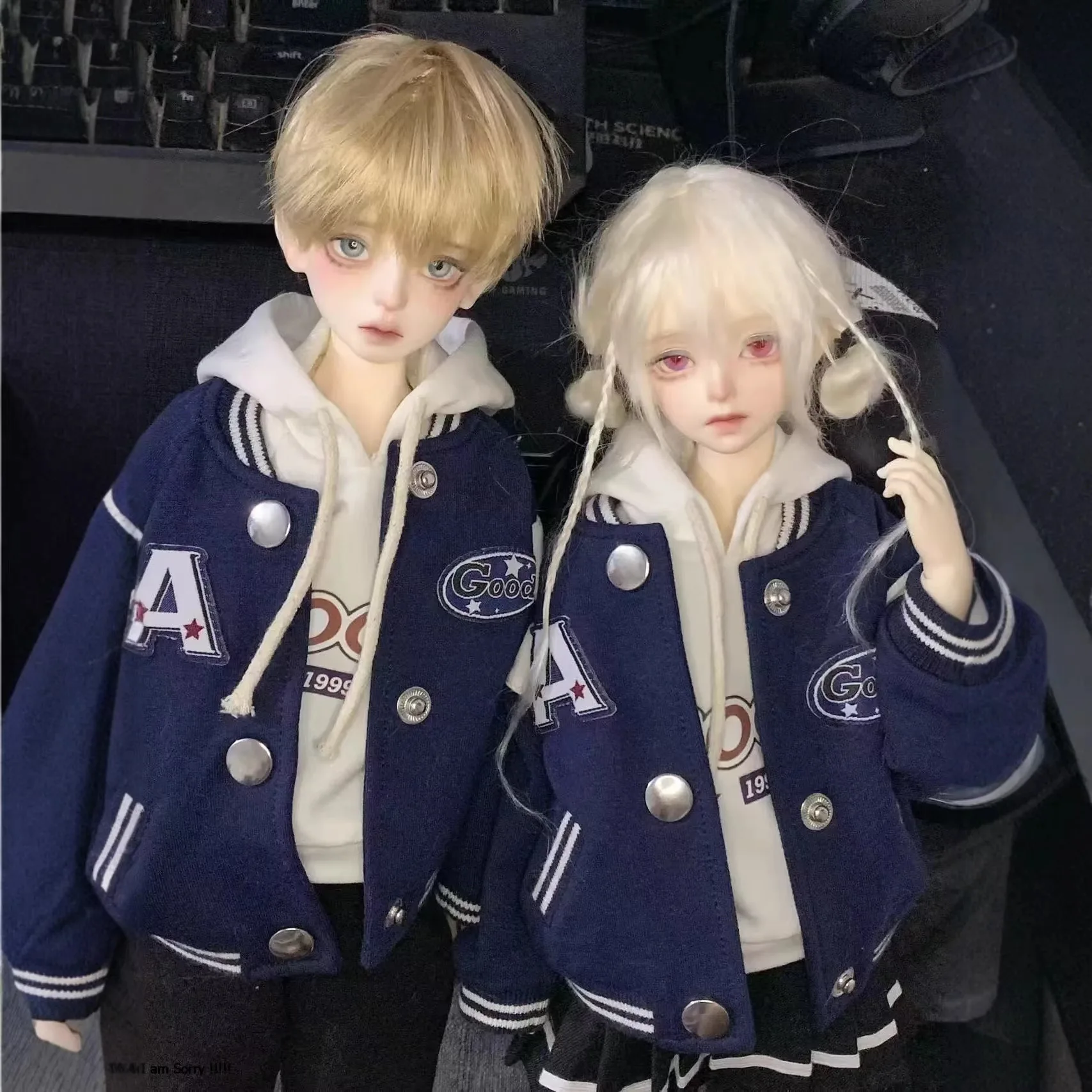 1/4 BJD 4Pcs Daily Campus Style Couple Doll Outfit Boy and Girl Style Optional Mini Doll Dress-up Clothes Set, Doll Not Included