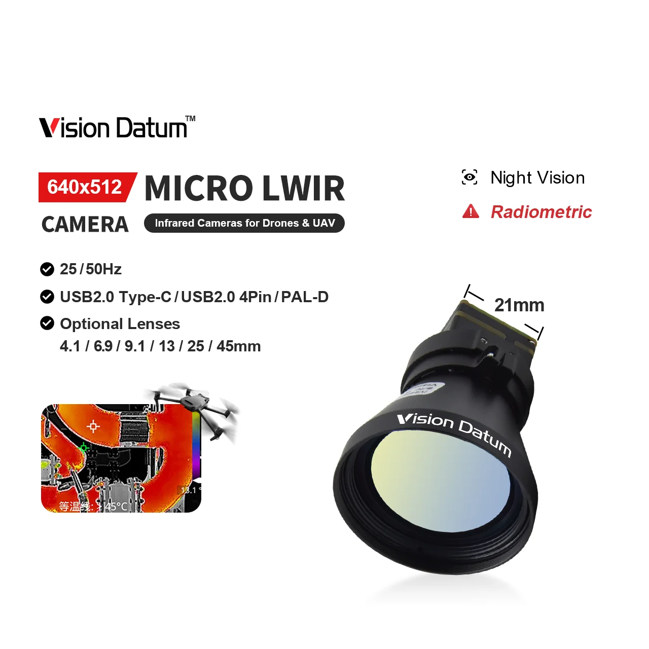 High Performance Uncooled LWIR Infrared 640x512 12μm 13mm 19mm Lens Analog Thermal Imaging Camera Module For Agriculture