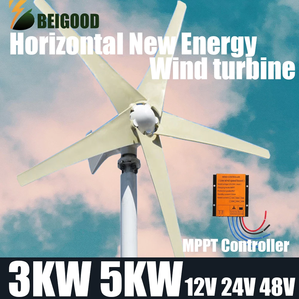 low start velocidade alternative energy camping windmill turbina eolica horizontal gerador de eletrodomesticos 3kw 5kw 12v 24v 48v 01