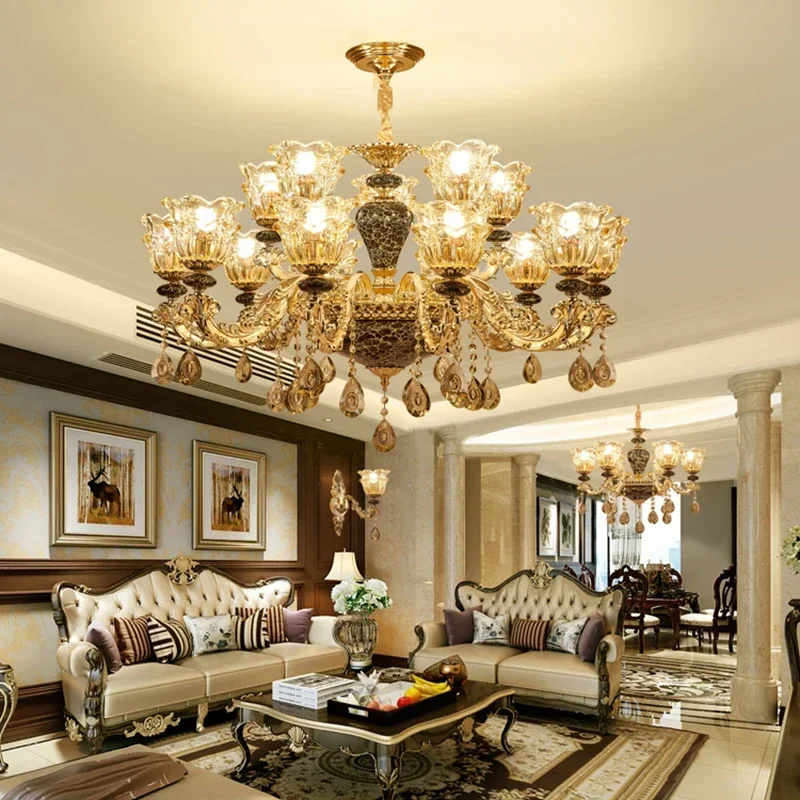 

Minimalist French Luxury Crystal Chandelier Ceramic Atmosphere Lamp Living Room Bedroom Villa Stair Light