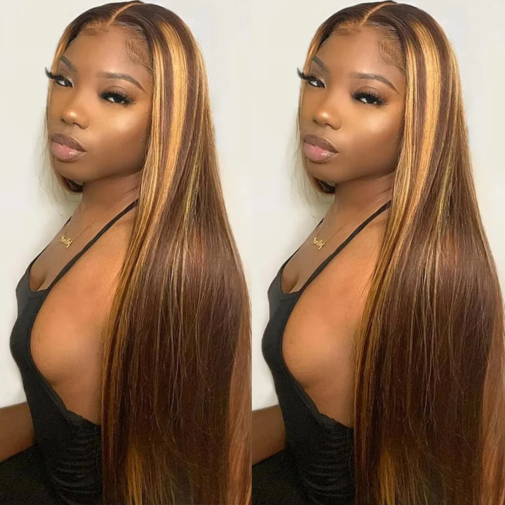 

Плотность 250 P4/27 Выделите Полный фронтальный кружево 26 дюймов HD Прозрачный кружевной прямой фронтальный парик Прямые кости 100% человеческие волосы Wi