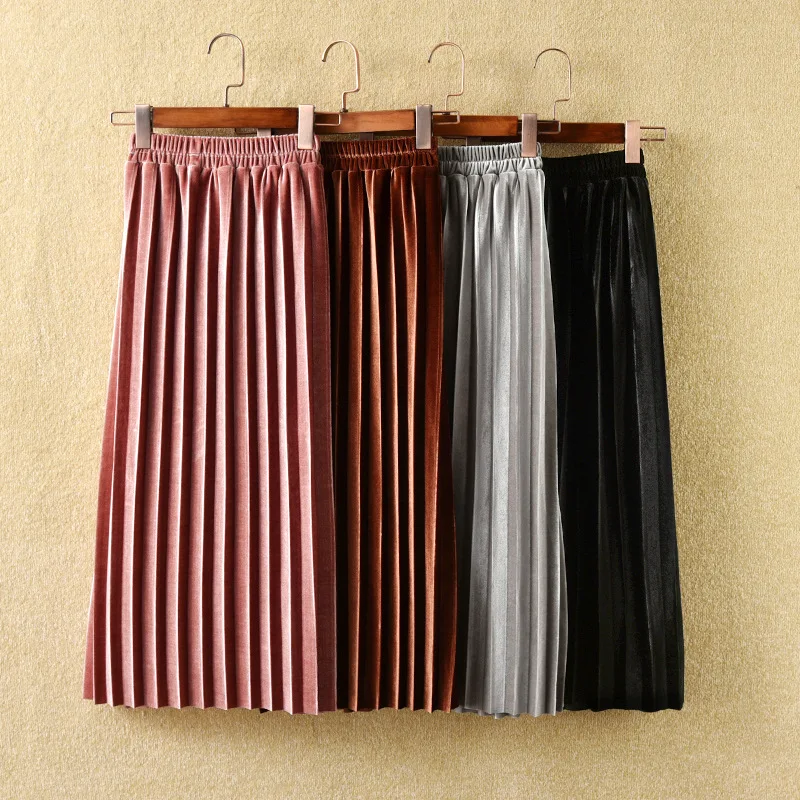 Girls Velvet Pleated Long Skirt Spring Autumn New Children\'s Cotton Casual Loose Elastic Waist Skirts WT773