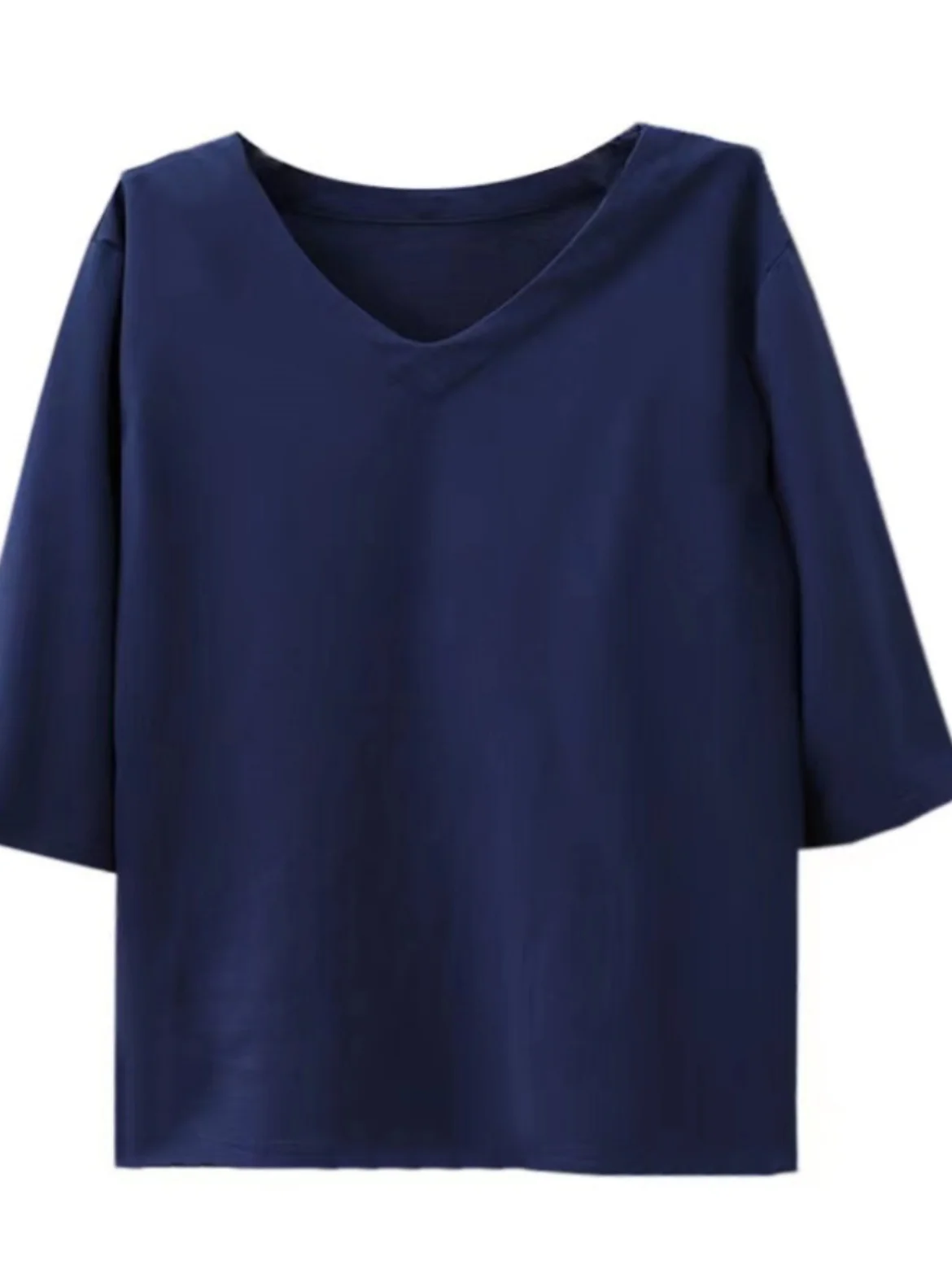 Loose Fit Pure Cotton V-Ne Seven-Quarter Sve Women's T-irt Casual Commute Sle Korean Faion Autumn Base irt