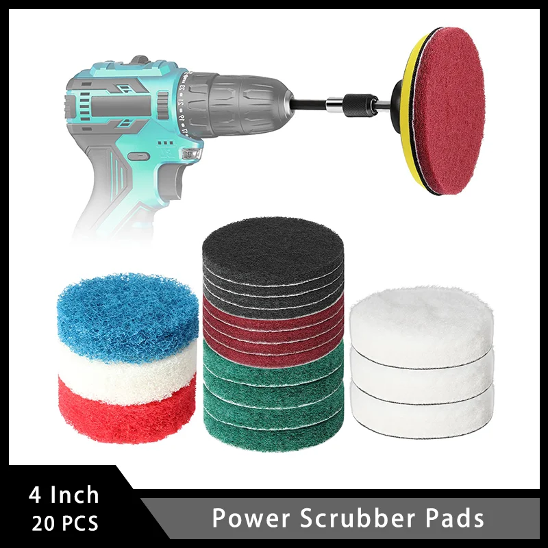 

4 Inch Power Scrubber Pads 20 Pcs Headlight Restoration Kit Scouring Cleaning Pads for Car Kitchen Bathroom Grout Carpet Shower