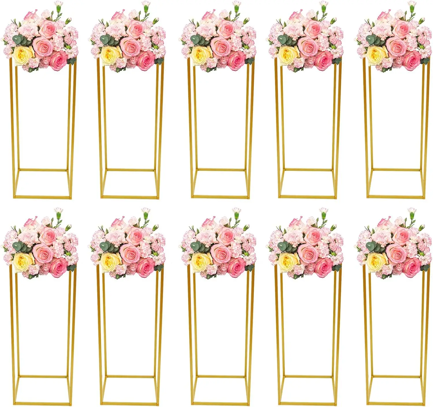 

Stand for Flower Arrangement, 10-Pack Metal Modern Square Flower Stool for Wedding Table, Column Flower Display Stand