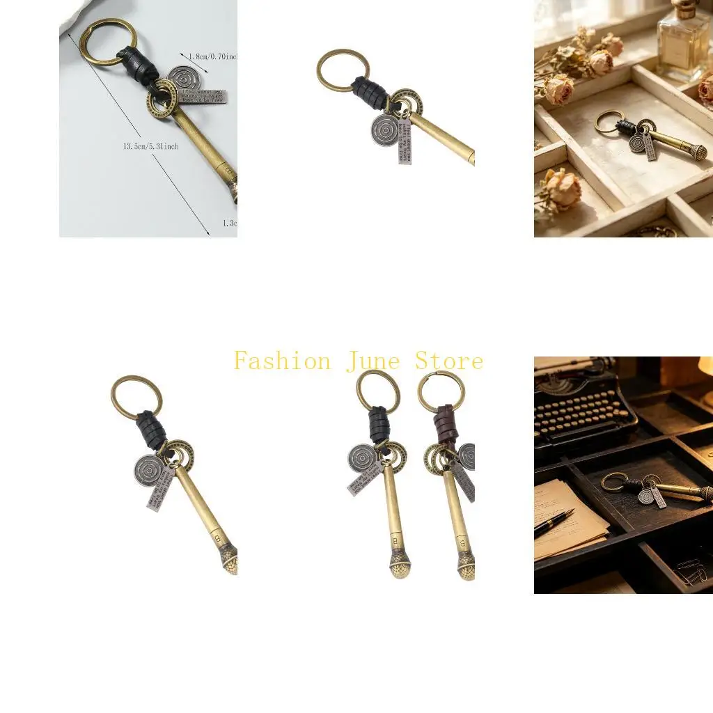 N5KA Retro Pendant Ring with Microphone Charm for Keys and Bags