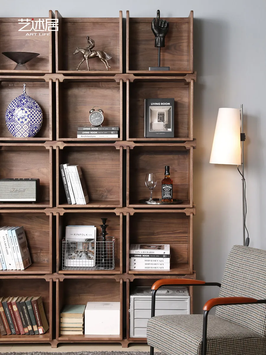 LMM solid wood simple cherry wood shelf bookcase combination wood wax oil environmentally friendly bookshelf