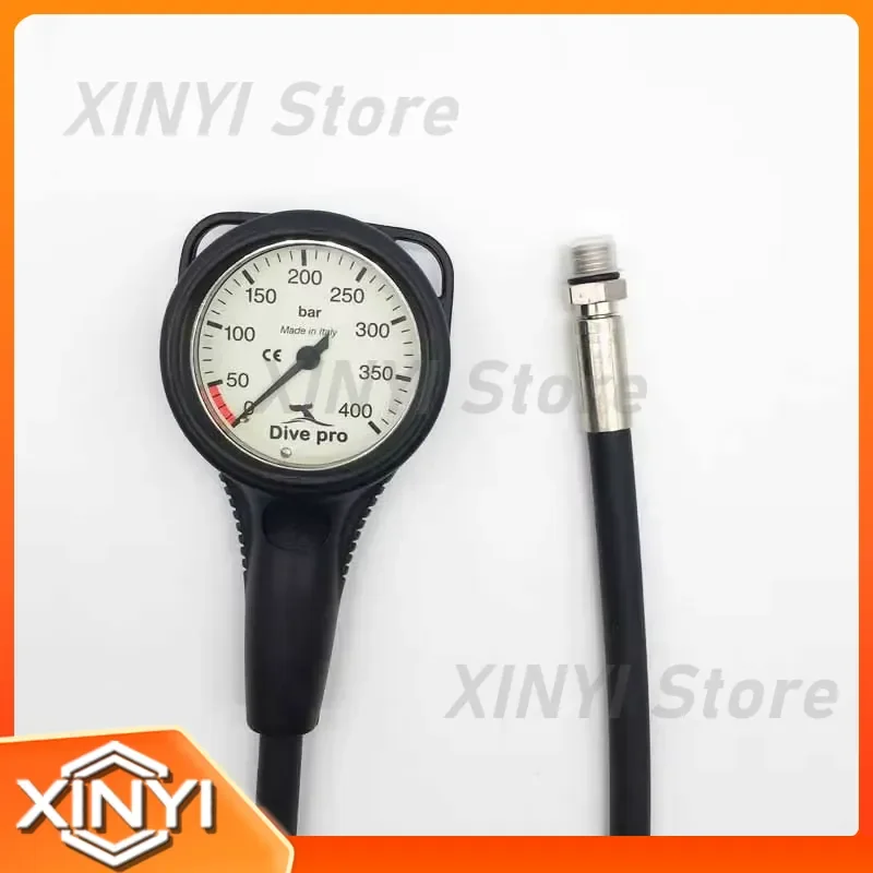 Max 400 Bar Single Diving Pressure Gauge with 80cm High Pressure Hose Black CE Certified