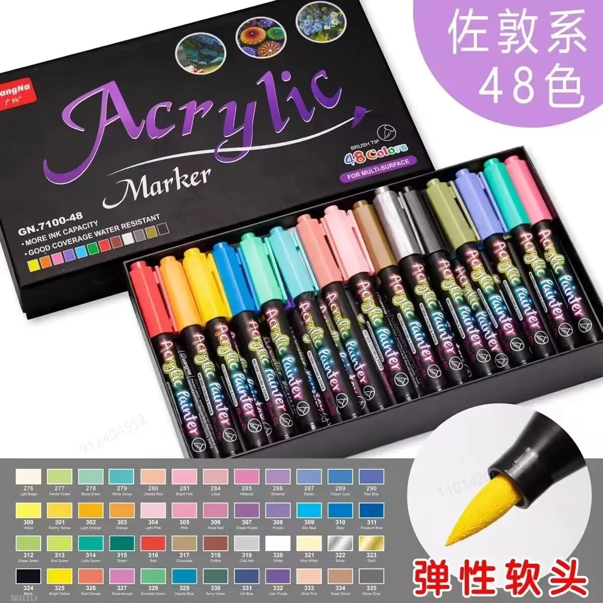 12-60 Colors Acrylic Brush Marker Pens for Fabric Canvas Stone Metal Ceramics DIY Painting Pen