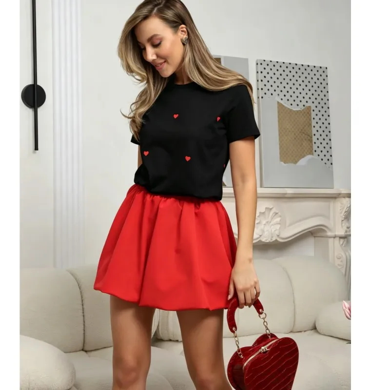 Cotton Round Neck Women's T-shirts Print Heart Simple Lovely Fashion Clothes Office Shopping Date Tops