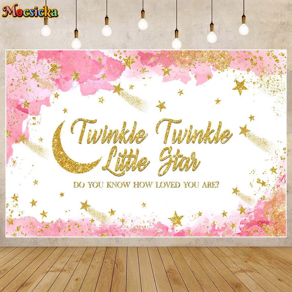 

Mocsicka Twinkle Little Star Baby Shower Backdrop Pink Newborn Girl Welcome Party Decor Photo Backgrounds Studio Photocall Props