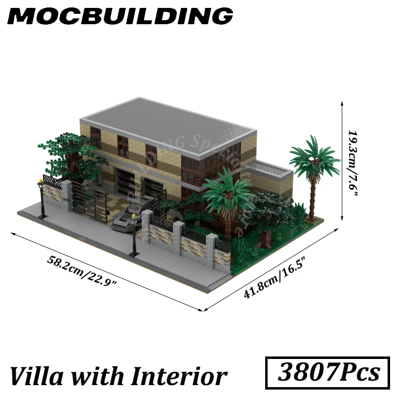 Villa with Interior Model City Street View MOC Bricks Home House Construction Display Toys Gift