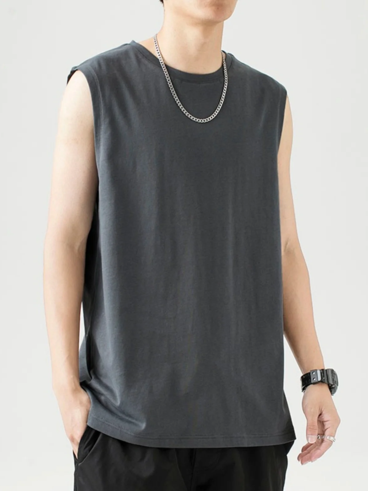 

Мужская летняя модная брендовая футболка-майка из чистого хлопка, тонкая, спортивная, с круглым вырезом, белая, для повседневной носки