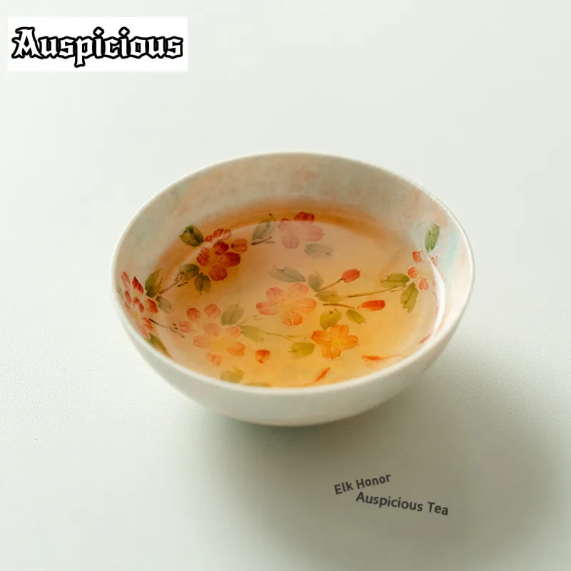 

100ml Rock Ore White Pure Hand-painted Peach Blossom Teacup Elegant Tea Bowl Cup for Tea Tea-tasting Smelling Cup Chazhan Cha