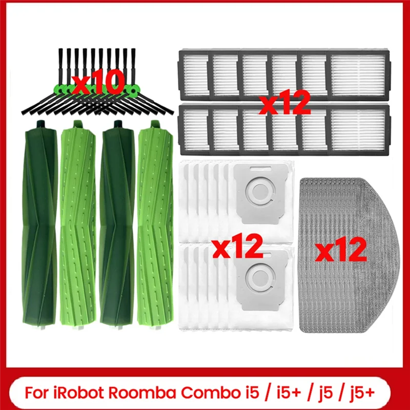

BHTS-Roller Side Brushes Filters Dust Bags Mop Pads For Irobot Roomba Combo I5, I5+, J5, J5+ Vacuum Cleaner Replacement Parts