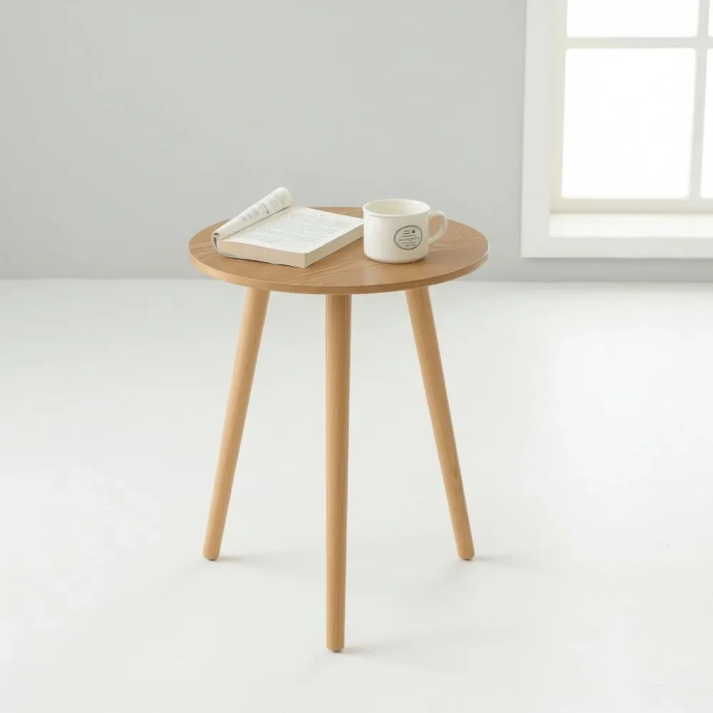 

Современный круглый приставной столик с ножками из массива дерева, небольшой журнальный столик с акцентом для гостиной и спальни, простая сборка, коричневый