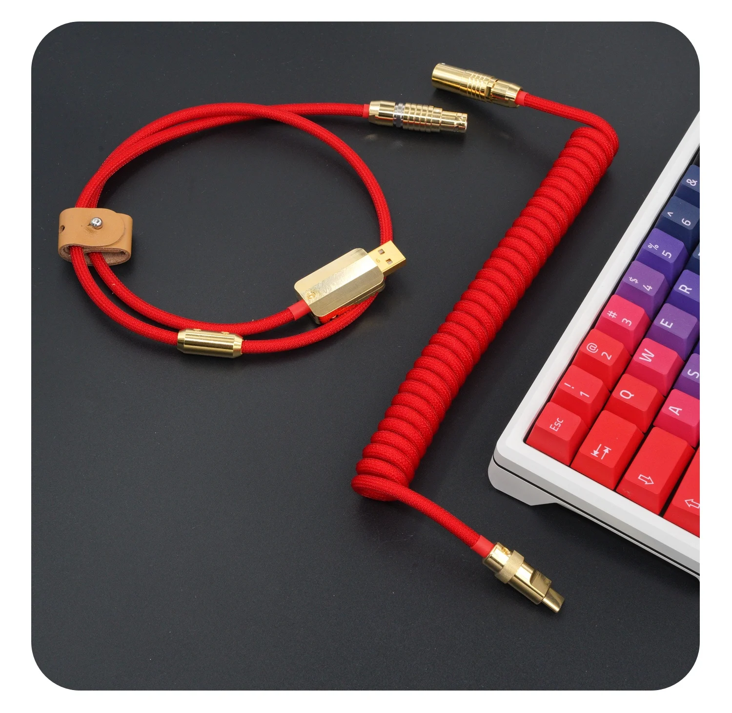 Spot GeekCable pure manual custom keyboard data line rear air insert gold hardware braided red