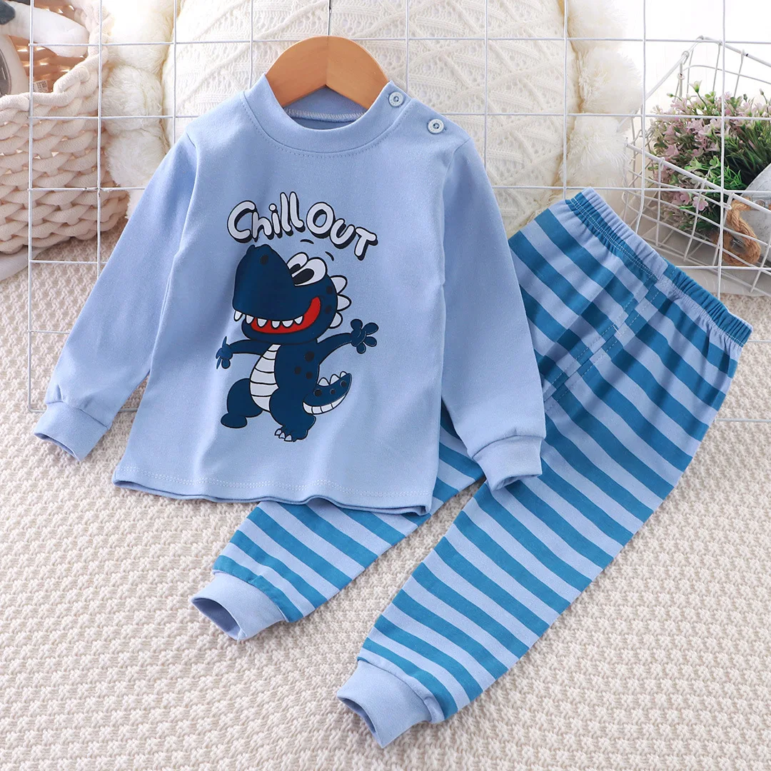 New Children's Autumn Outfit Set Long Sleeved Long Pants Two-piece Cotton Boy Dinosaur Sleepwear Girl Bear Rabbit Home Clothes view 3